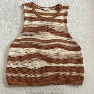 70’s Open Knit Camel, Tan, Ivory Tank Size Large